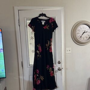 Jessica Howard Black Maxi Dress with Pink Floral Design